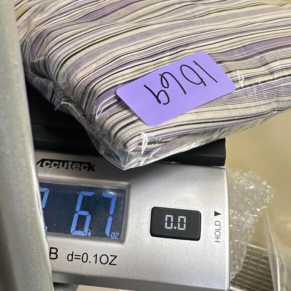 Y2K Notations XL Purple Striped Top Buttoned Asymmetrical Stretch Work‎ 3/4 90s - Picture 10 of 10